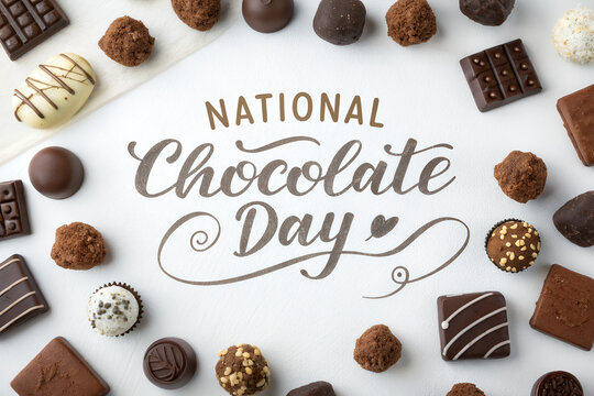 National Chocolate Day Poster with Chocolate Bars on White Background