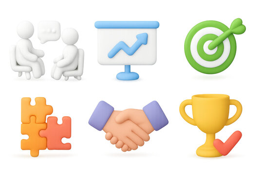 3d business icons set highlighting collaboration, growth, and success - Powered by Adobe