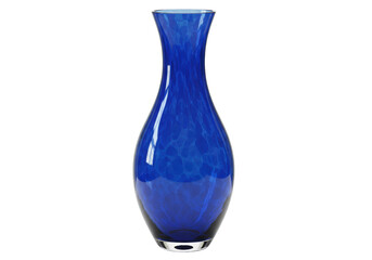 Isolated blue glass vase in center of frame for flowers or decoration on display stand