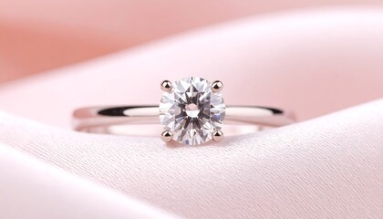 Close-up of a diamond ring on a pink fabric