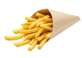 Isolated Paper cone full of delicious french fries ready to eat for a quick meal snack time