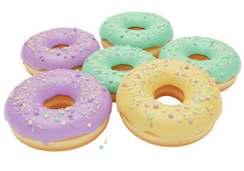 Isolated Delicious assorted donuts with colorful sprinkles, assortment of sugary treats