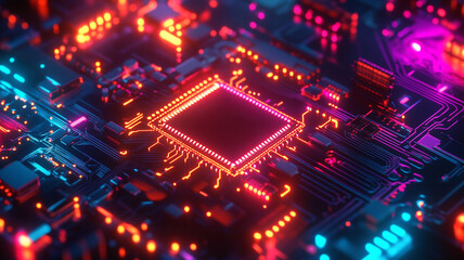 Obraz premium futuristic computer chip set with glowing circuit board