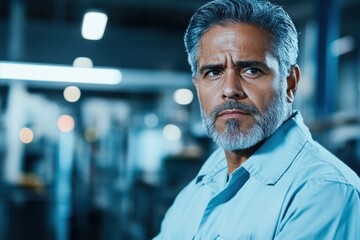 Middle-aged Hispanic male quality inspector observing production process in a workshop setting