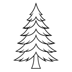 Obraz premium Contour illustration of a fir tree in one line, vector, transparent background, copy space