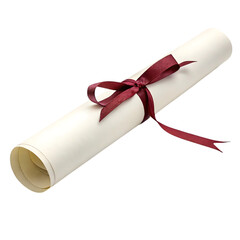 Rolled up diploma or certificate tied with a red ribbon isolated on transparent background