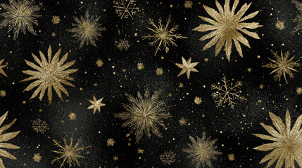 Fototapeta premium A winter festive design featuring gold glitter and gleaming snowflakes. 