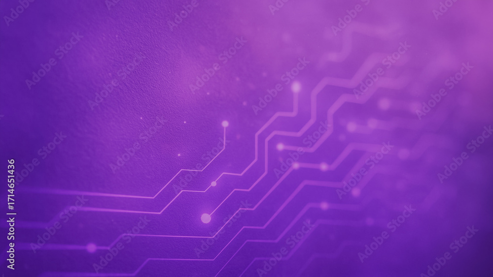 Poster a close-up view of interconnected electrical circuits, with luminous nodes and an alluring purple gr