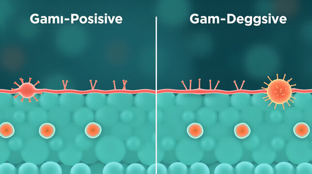 Medical animation of gram-positive vs gram-negative bacteria wall structure