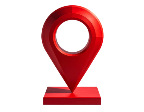 Location Marker Sculpture, Front View, Modern Art Display, isolated on transparent background.