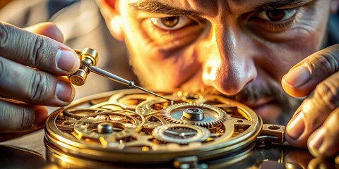 Miniature Swiss Watchmaker Assembling Mechanical Watch Movement - Tilt-Shift Photography