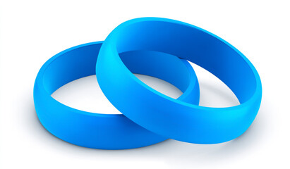 Two blue silicone wristbands isolated on white background