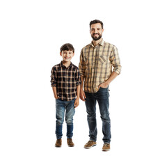 Father and son celebrating father day, standing isolate on transparent background