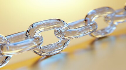 Fototapeta premium Transparent glass chain resting on reflective surface, casting intricate shadows and light refractions