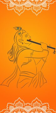 Lord krishna playing flute with attractive background