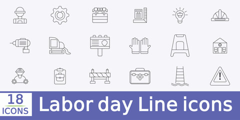 Labor day line editable icon set. Labor day icon set.
