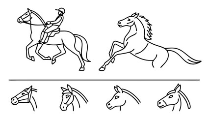 Horse and Rider Low-Poly Geometric Icon Set – Mustang, Galloping Horse, Cowboy on Horse, Running Herd, Stallion Head and More, Polygon Animal Vector Stickers for Logos