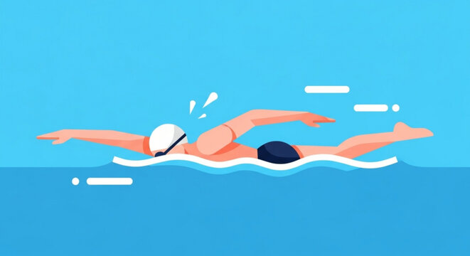 Swimming crawl technique illustration for water sports and athletic training and competitive swimming events