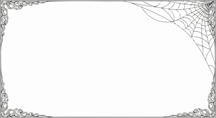 Spooky Halloween frame with an ornate gothic border and a spiderweb in the corner. Creepy black and white vintage design for party invitations.