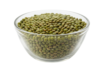 Isolated bowl of green lentils, mung beans or chickpeas, a source of healthy protein
