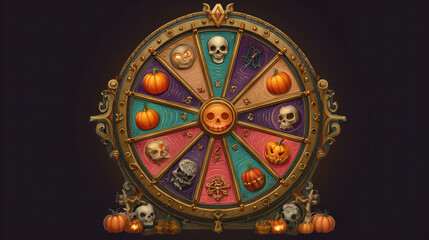 Obraz premium Rotate the buttons on the Halloween Wheel of Fortune. 2D game object. Bonus Halloween Popup; comparable JPG image