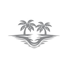 Island paradise with two palm trees reflected in the ocean Illustration