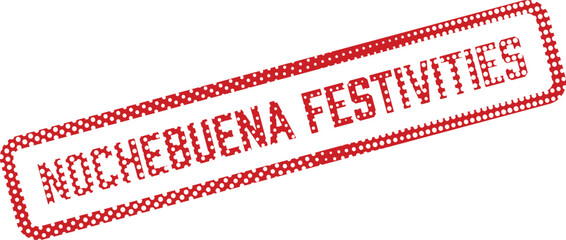 Nochebuena Festivities in Red Polka Dot Block Letters are Set Diagonally on White