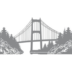 Suspension Bridge Reflection Over Serene Water Illustrtaion