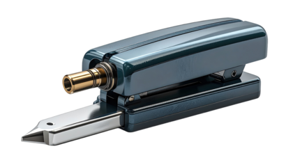 Sleek, dark-blue stapler with metallic accents