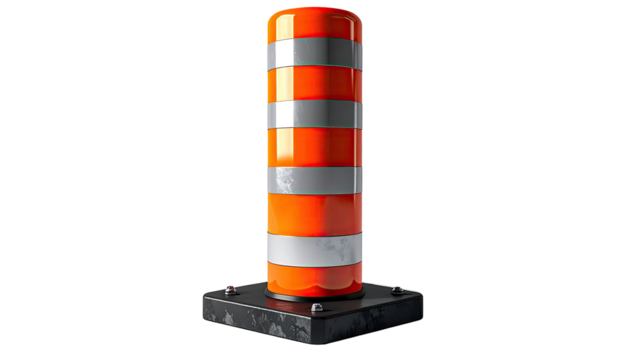 Orange safety post with reflective stripes