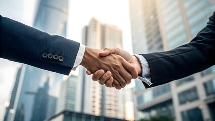 Professional Business Handshake with Blurred Office Background – Partnership & Agreement Concept