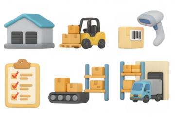 3d icons of warehouse and logistics equipment for modern supply chain solutions
