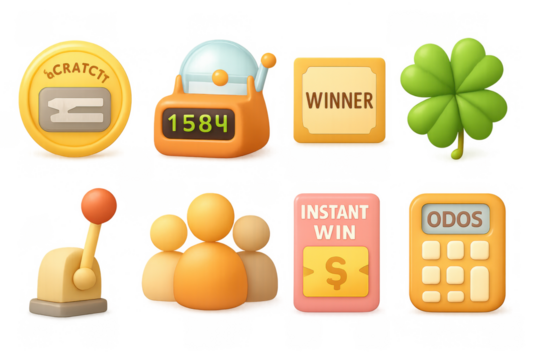 Colorful slot machine and lottery icons set with winning symbols - Powered by Adobe