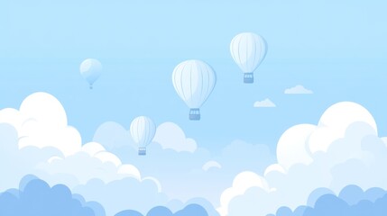 Light blue hot air balloons over clouds