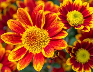 Fototapeta premium Close-up of vibrant red and yellow chrysanthemum flowers