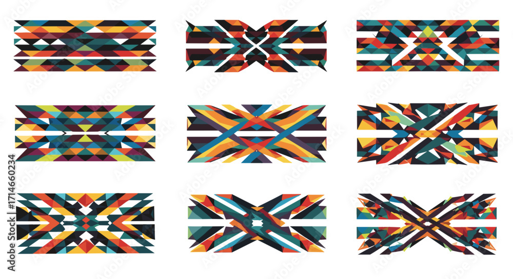 Aufkleber nine abstract geometric designs with triangles and intersecting lines