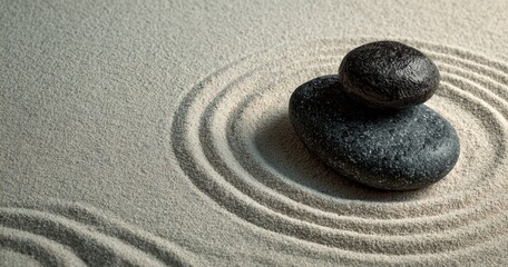 Two dark stones atop a sand zen garden
