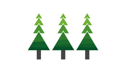 Obraz premium Three stylized green pine trees with brown trunks in a row on white background