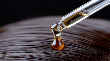 Fototapeta premium Scalp massage in mental wellness program shown with oil dropper applying nourishing treatment to hair for relaxation and care