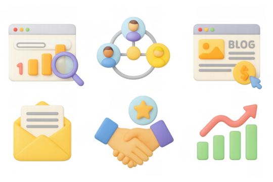 Colorful 3d icons for business analytics and networking concepts