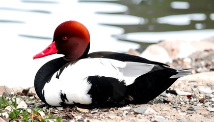 Close-up of a duck resting near water