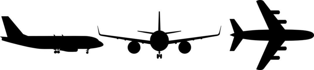 Airplane Silhouettes in Flight: A sleek display of airplane silhouettes showcasing aviation from various angles. These shadows capture the essence of travel, mobility, and exploration. 