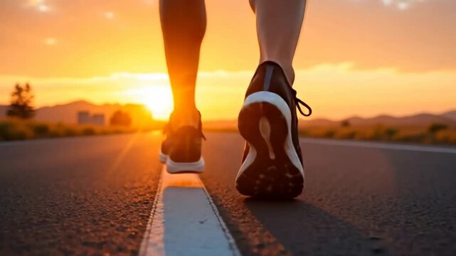 The image shows the legs of a man running along the road.