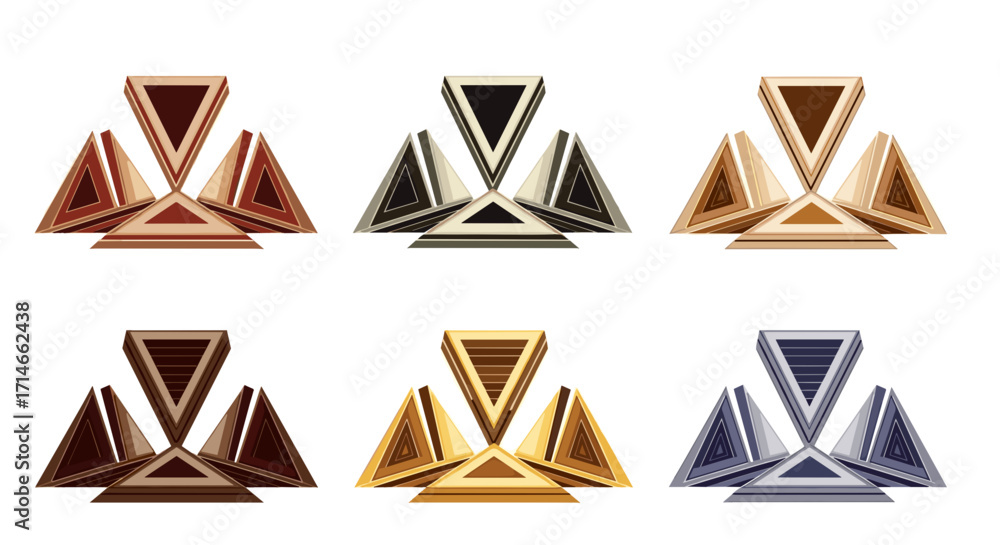 Aufkleber six triangular metallic structures arranged in a two by three grid