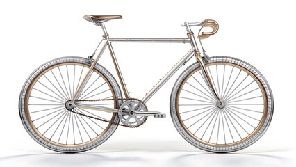 Vintage style bicycle with thin frame and wheels isolated on white background
