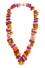 Colorful flower garland isolated on white background