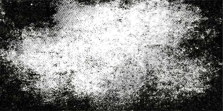 An abstract black and white grunge background with a cold, dirty, textured surface of frozen water and a paint splash