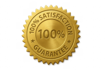 Golden 100 percent satisfaction guarantee seal emblem
