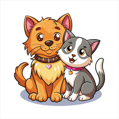 Cute Cartoon Dog and Cat Best Friends Hugging vector illustration