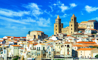 View of Cefalu, on the Tyrrhenian coast of Sicily, Italy